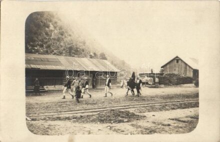 Skopje, railway station, K.u.K. soldiers with horse. photo