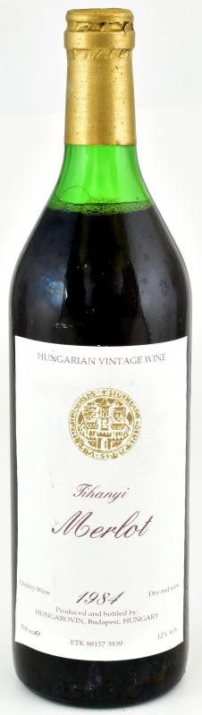 1984 Hungarovin Tihanyi Merlot, szakszerűen tárolt bontatlan palack vörösbor, 12%, 0,7l.