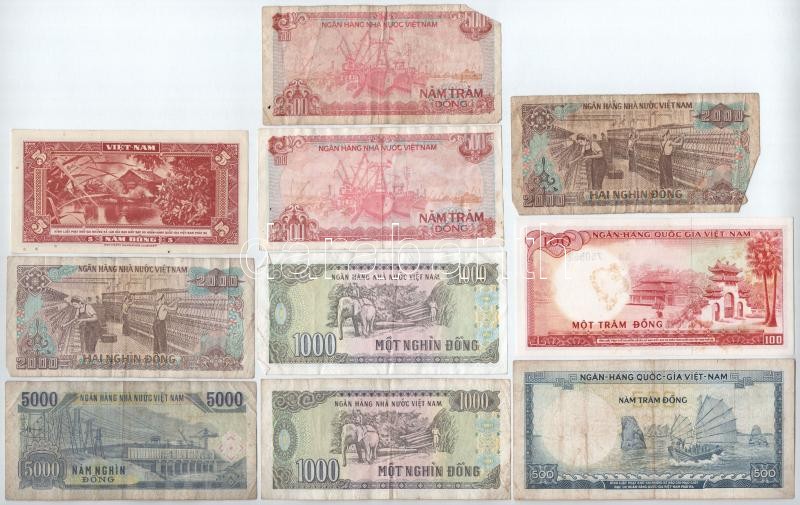 Vietnam 10db-os bankjegytétel, közte Dél-Vietnam 1955. 5D + 1966. 100D T:II-III Vietnam 10pcs banknote lot, within South Vietnam 1955. 5 Dong + 1966. 100 Dong C:XF-F - Image 2