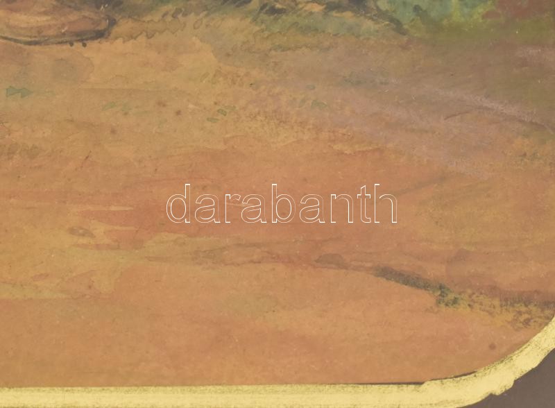 Olvashatatlan jelzéssel (jobbra lent), XIX. sz. második fele: Pihenő. Akvarell, papír. Üvegezett, dekoratív fakeretben, 23×16 cm. - Image 3