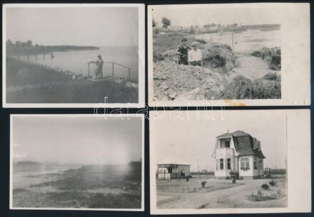 cca 1920-35 Szécsi Jenő műszaki főtanácsos, mérnök, földmérő szántódi nyaralójáról és a Balatonról készült 11 db, részben feliratozott fotó és fotólap, valamint 8 db 1990 körüli fotó a nyaraló akkori állapotáról.