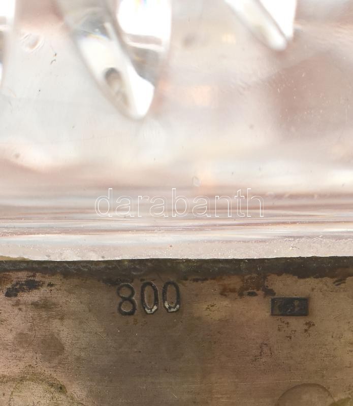 Ezüst (Ag) peremű kristály hamutál és cigarettatartó. Jelzett. d: 11 cm, m:7cm - Image 3