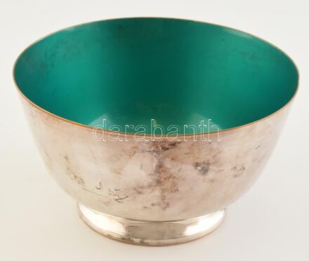 Reed & Barton Jamestown ezüstözött fém tálka, belsején zöld zománccal. Jelzett, elszíneződésekkel, kopásnyomokkal, d: 17 cm, m: 9,5 cm