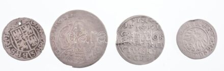 Lengyel Királyság 1501-1506. 1Gr Ag 'I.Jagelló Sándor' + Livónia / Svéd megszállás 1591. 3Gr Ag 'III. Zsigmond' + Lengyelország 1625. 3P Ag 'III.Zsigmond' + 1662. 6Gr Ag 'II.János Kázmér' T:2-3 patina, ph, karc, repedés, lyuk Poland