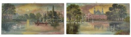 Hans Martiny ( - ): 2d tájkép. Olaj, fa, jelzett, keret nélkül, 1900 körül, kopott, 16x32cm