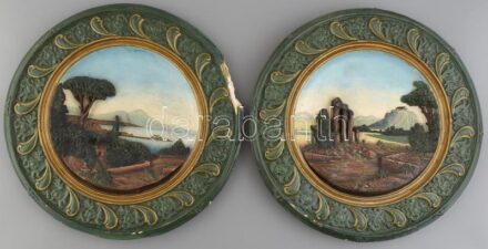 Jelzés nélkül: 2db, fali relief, hidegen festett gipsz, sérülésekkel, d:42cm