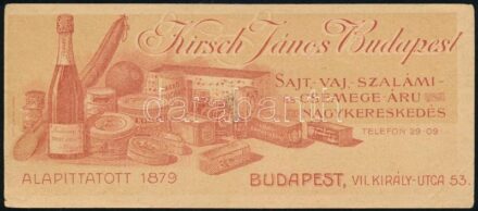 Kirsch János Budapest Sajt-, Vaj- stb. Nagykereskedés számolócédula