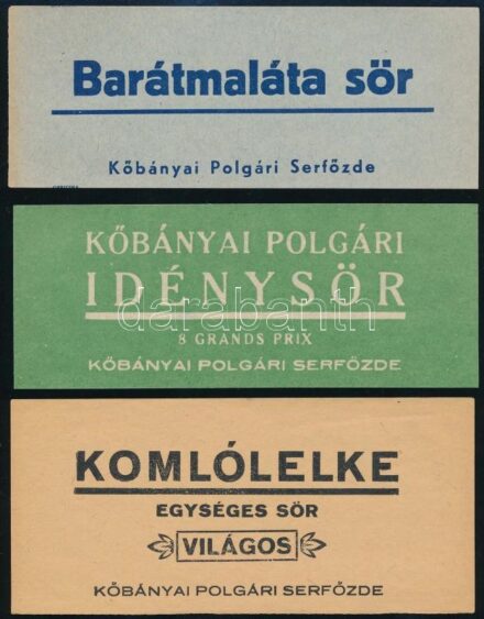 Vegyes sörcímke tétel (Kőbányai Maláta Sör, Kőbányai Polgári Idénysör, Szent István Idénysör, stb.), 6 db