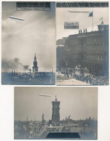 Zeppelin III. léghajó - 3 db régi fotó / Zeppelin III. Luftschiff - 3 pre-1945 airship photos