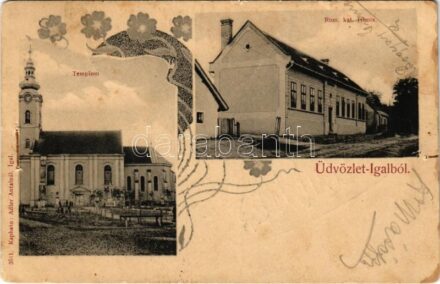 1907 Igal, templom, Római katolikus iskola. Adler Antal 3011. Art Nouveau (fl)