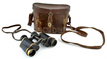 cca 1916 C. P. Goerz Wien und Pozsony Heli Trieder 6x I. világháborús katonai távcső, korának megfelelő állapotban, eredeti, kopott bőr tokjában