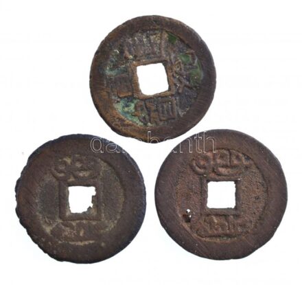 Kínai Császárság / Ching Dinasztia / Hsuan Tung 1909-1911. 1C sárgaréz (3db) T:2-,3 Chinese Empire / Ching Dynasty / Xuantong 1909-1911. 1 Cash Brass (3pcs) C:VF,F
