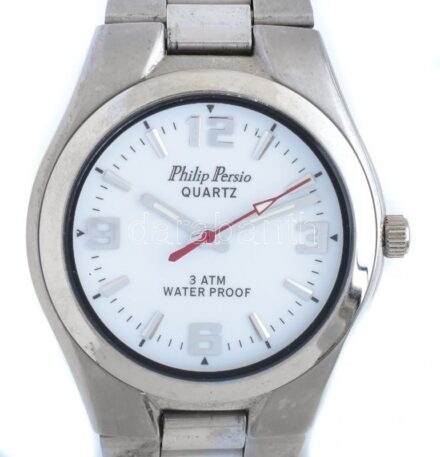 Philip Persio kvarc férfi karóra, vízálló, acél szíjjal, működik, d: 37 mm
