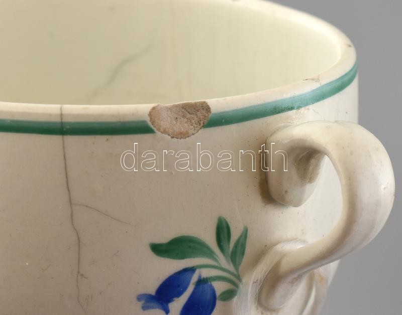 3db leveses csésze, kézzel festett porcelán, mázrepedésekkel, kopott, csorba, jelzés nélkül, d:13 cm - Image 2