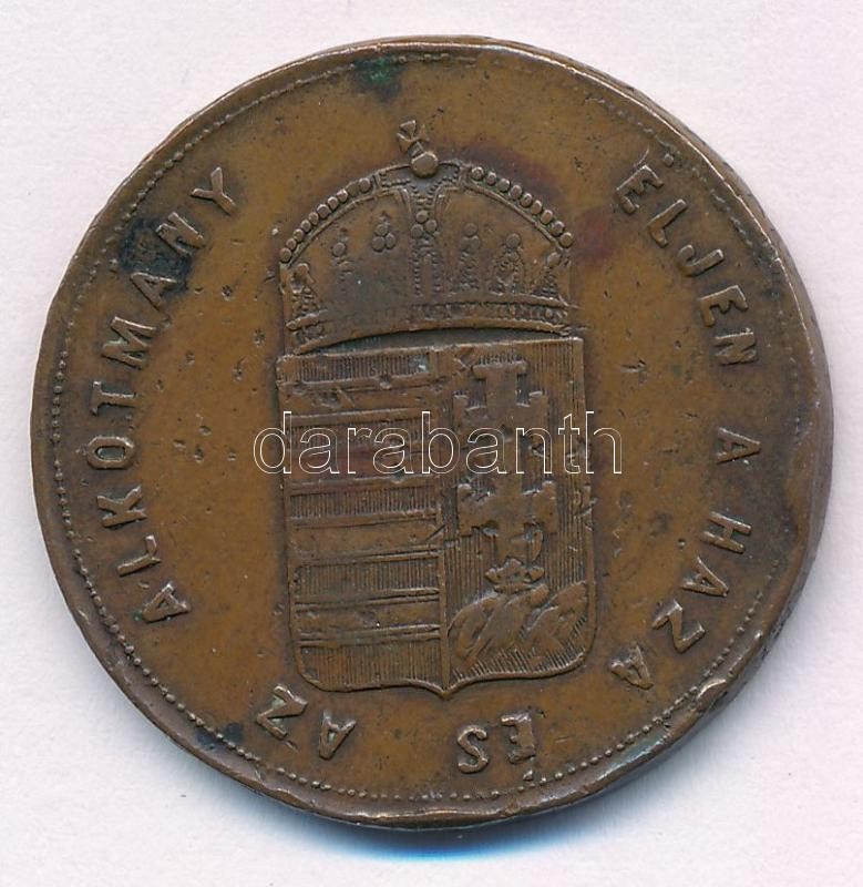 1867. 'I. Ferenc József budai koronázására' Br koronázási zseton. 'A BUDA PESTI KORONÁZÁS 1867 JUNIUS 8-ÁN / ÉLJEN A HAZA ÉS AZ ALKOTMÁNY' (31mm) T:2- patina, ph. - Image 2