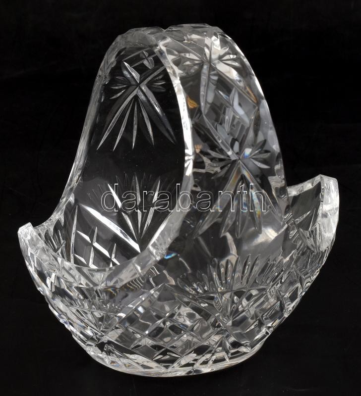 Dúsan csiszolt ólomkristály kosár, kopásnyomokkal, m:15cm
