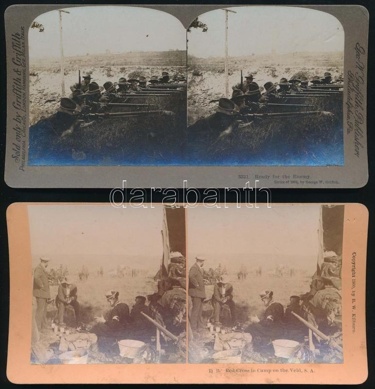 1900-1940 Katonák, 2 db sztereófotó, 8,5×18 cm