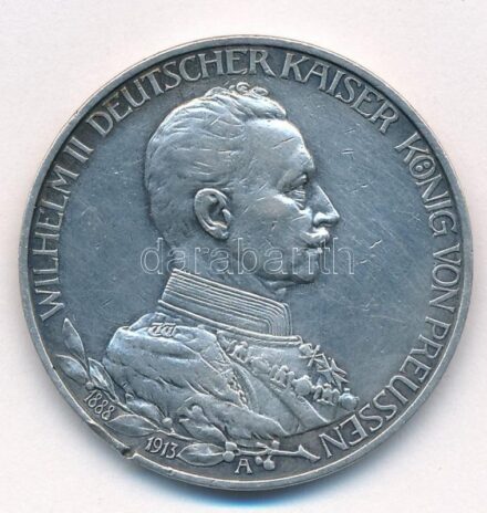 Német Államok / Poroszország 1913A 3M Ag 'II. Vilmos uralkodásának 25 éves évfordulója' T:2- German States / Prussia 1913A 3 Mark Ag '25th anniversary of the reign of Wilhelm II' C:VF Krause KM#535