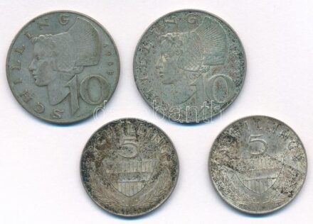 Ausztria 1957-1958. 10Sch Ag (2xklf) + 1961-1968. 5Sch Ag (2xklf) T:2-3 patina Austria 1957-1958. 10 Schilling Ag (2xdiff) + 1961-1968. 5 Schilling Ag (2xdiff) C:XF-F patina
