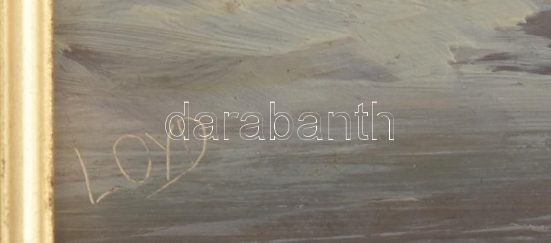 Loyd jelzéssel (Varga Zoltán?): Téli örömök. Olaj, falemez. Dekoratív, kissé sérült fa keretben, 30×40 cm - Image 2