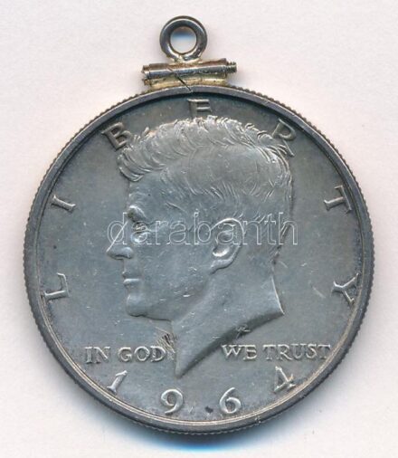 Amerikai Egyesült Államok 1964. 1/2$ Ag 'Kennedy' foglalatban, füllel T:1-,2 patina USA 1964. 1/2 Dollar Ag 'Kennedy' framed and eared C:AU,XF patina Krause KM#202