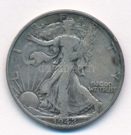 Amerikai Egyesült Államok 1942S 1/2$ Ag 'Walking Liberty' T:3 patina USA 1942S 1/2 Dollar Ag 'Walking Liberty' C:F patina Krause KM#142