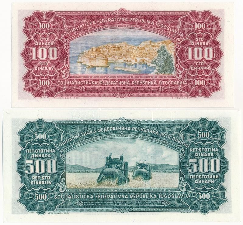 Jugoszlávia 1963. 100D 'AF 005683' + 500D 'AH 735656' T:I Yugoslavia 1963. 100 Dinara 'AF 005683' + 500 Dinara 'AH 735656' C:UNC - Image 2