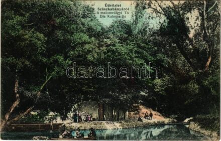 1907 Szászkabánya, Németszászka, Sasca Montana; Malomvölgyi tó / Kahnpartie / lake, valley (EK)