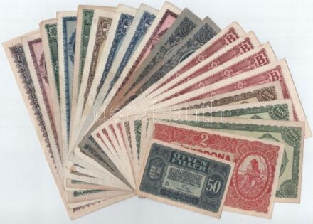 20db-os nagyrészt pengő bankjegy tétel, közte 2db 1920-as kiadású korona bankjegy T:II-III