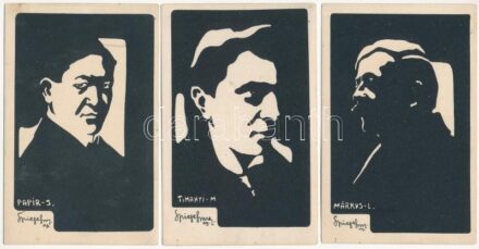 3 db RÉGI magyar művészlap Spiegel Imre szignóval. Magyar Művészek képeslapjai I. Sziklai Jenő kiadása / 3 pre-1945 Hungarian art postcards signed by Imre Spiegel