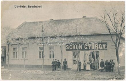 Beodra, Novo Milosevo; Schön György üzlete télen / shop of Schön in winter (fl)