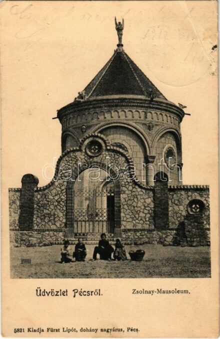 1912 Pécs, Zsolnay Mauzóleum. Fürst Lipót kiadása (lyuk / hole)