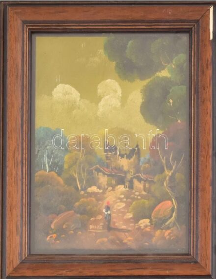 Andre jelzéssel: Hazafelé. Olaj, fémlemez. Dekoratív, sérült üvegezett fa keretben, 18×13 cm.