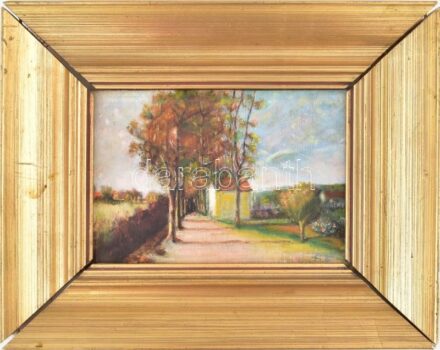 Olvashatatlan jelzéssel: Táj. Olaj, fa. Dekoratív, kissé sérült fa keretben, 13×18 cm