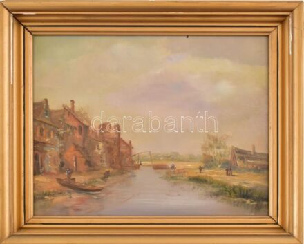 Kassai Károly (1961-): Vízparti hangulat. Olaj, fa. Dekoratív, kissé sérült fa keretben. 24×30 cm