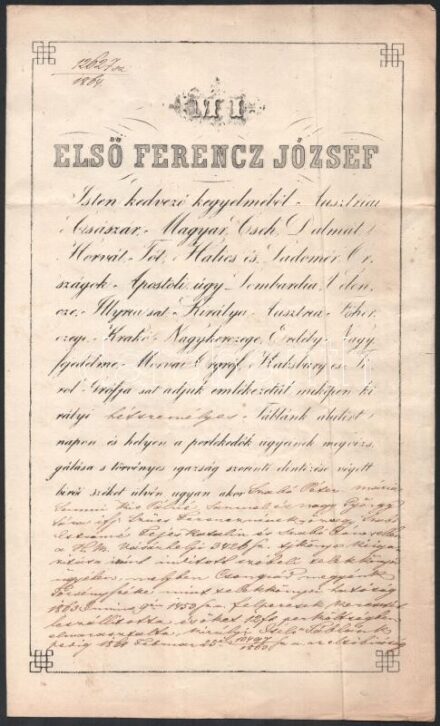 1864 Királyi táblabíró által aláírt ítélet, felzetes szárazpecséttel