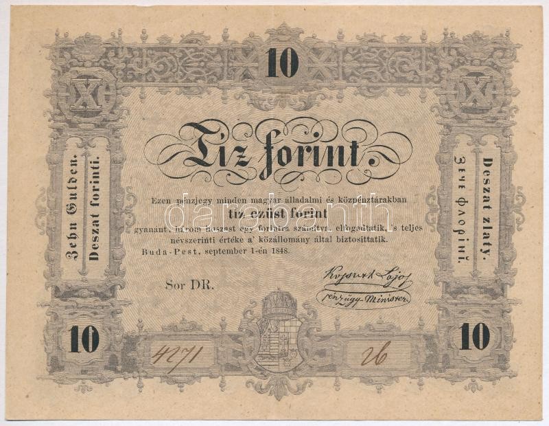 1848. 10Ft 'Kossuth bankó' 'DR 4271 26' T:II Adamo G111