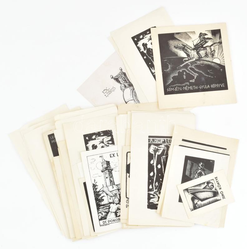 55 db klf Ex Libris, közte Gáborjáni Szabó Kálmán, Fery Antal, Menyhárt József, stb., klf. technikák