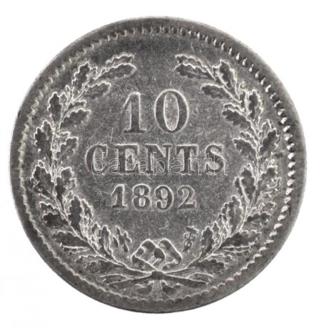 Hollandia 1892. 10c Ag 'I. Vilma' T:2- Netherlands 1892. 10 Cents Ag 'Wilhelmina' C:VF Krause KM#116