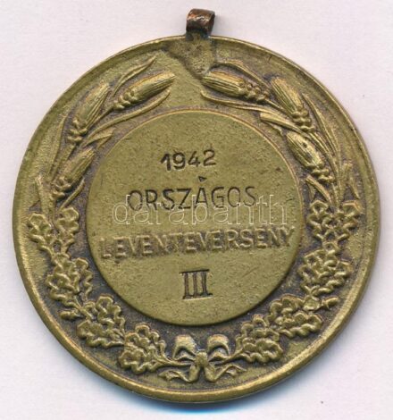 Berán Lajos (1882-1943) 1942. 'Országos Leventeverseny III.' Br díjérem füllel, hátoldalán gravírozva (41mm) T:1-,2 patina, kis ph