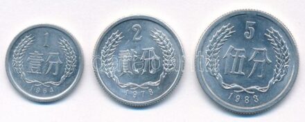 Kína 1964. 1f Al + 1978. 2f Al + 1983. 5f Al T:1,1- China 1964. 1 Fen Al + 1978. 2 Fen Al + 1983. 5 Fen Al C:UNC,AU