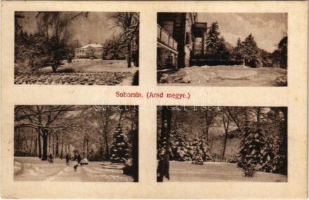 Soborsin, Savarsin; Hunyadi gróf kastélya télen, kert. Divald Károly Fia kiadása / castle, garden, park in winter (ragasztónyom / glue mark)