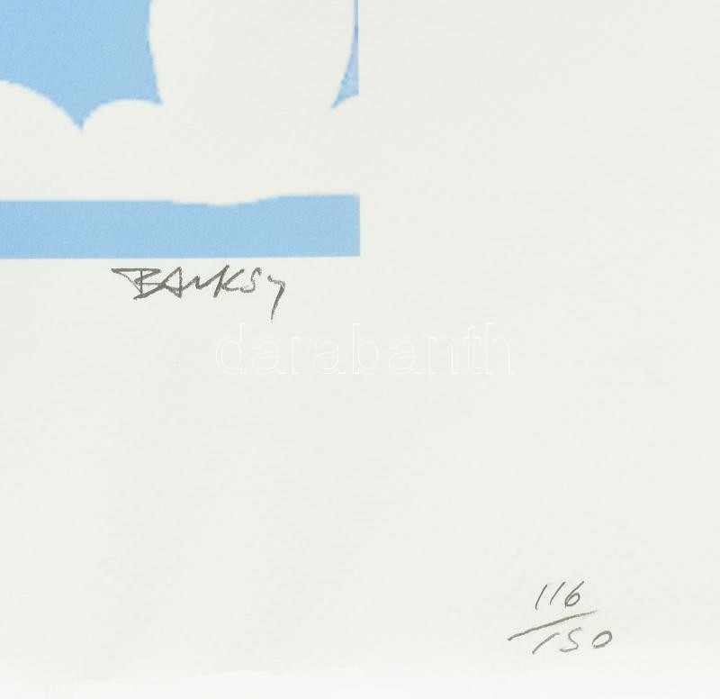 Banksy:. Ofszet, papír, jelzett a nyomaton, 'POW Printmaking' szárazpecséttel Aviomar UK. tanúsítvánnyal Számozott: 116/150. Képméret: 30x45 cm. Lap méret 50x70 cm, Lap jobb széle képet nem érintő mértékben kissé gyűrött / - Image 2