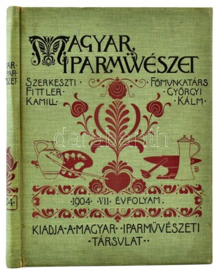 1904 Magyar Iparművészet kötéstáblája, sérüléssel