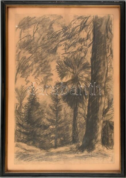 Békefi jelzéssel: Nápolyi táj. Szén, papír, üvegezett fakeretben, 50x34cm