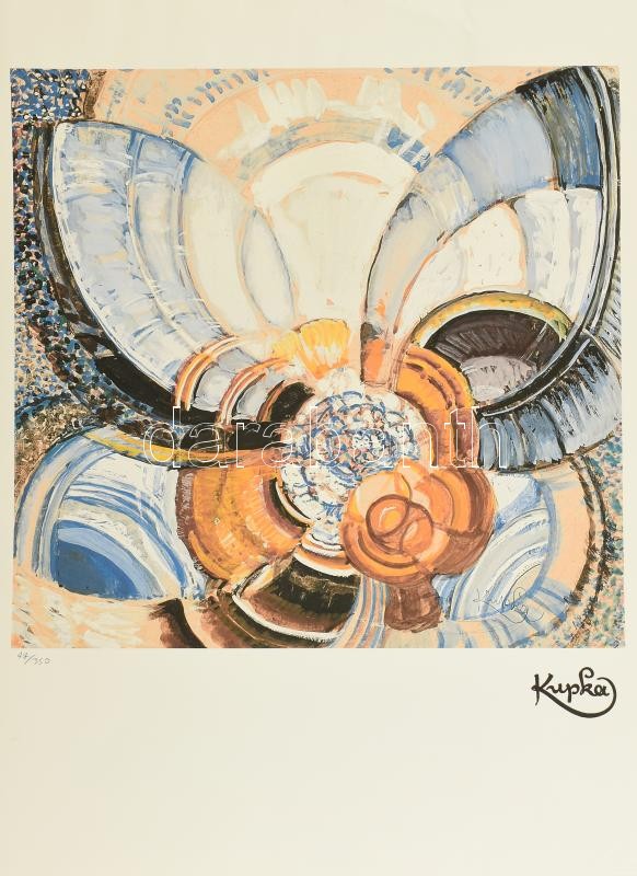 Frank, František Kupka (1871-1957) Ofszet-litográfia, papír, jelzett a nyomaton. Kézzel sorszámozott 47/350 jelzett a nyomaton.CMOA Museum New York, szárazpecséttel, pecséttel, hologrammal jelzett felül gyűrődéssel, 49x40 cm, lapméret