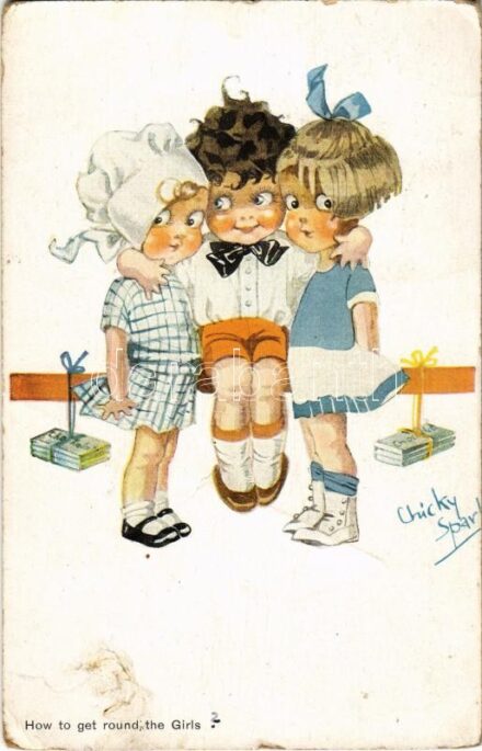1928 'How to get round the Girls' Children art postcard s: Chicky Spark (kopott sarkak / worn corners)