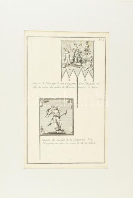 cca 1743 Zászlók. Rézmetszet, papír, jelzett a metszeten. Apró foltokkal. Paszpartuban. 33x21 cm