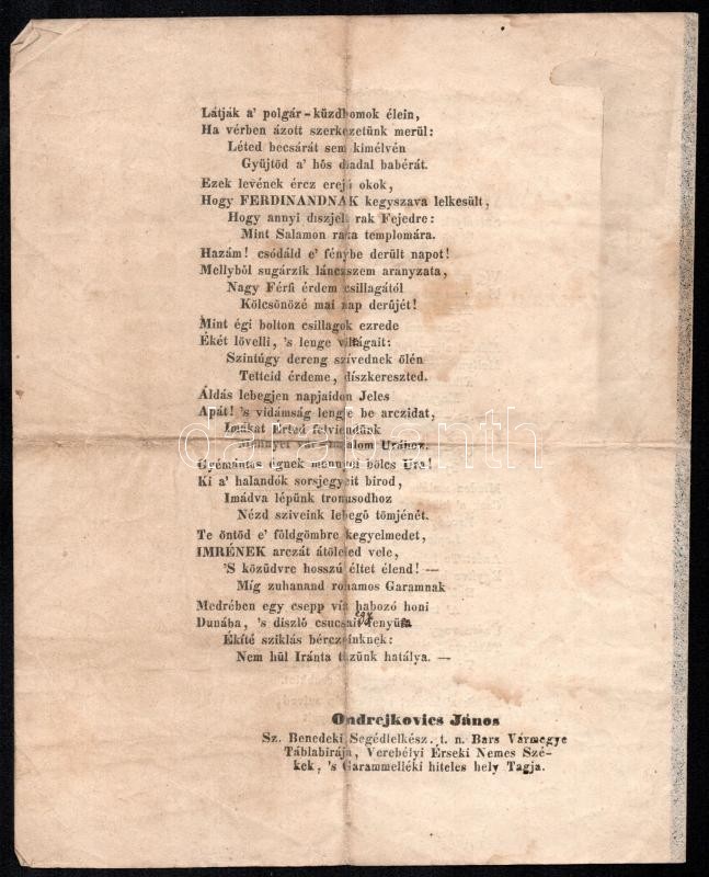 1846 Örömlant, főtisztelendő Ivánai Tóth Imre urnak, esztergami székes fő-káptalan kanonoka - nográdi fő esperes - 's az említett káptalan javai hatalomteljes kormányzójának midőn a' budamelléki B. Szüsz Mária szigeteni Sz. - Image 3