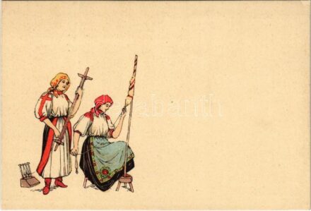 Magyar folklór művészlap. Rigler r.-t. kiadása R.J.E. / Hungarian folklore art postcard (EK)
